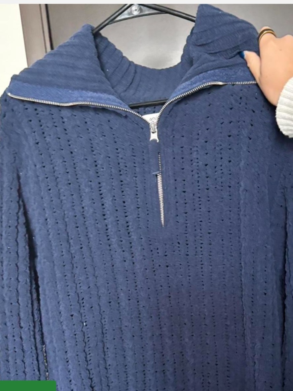aerie Navy Half-Zip Textured Turtleneck Sweater